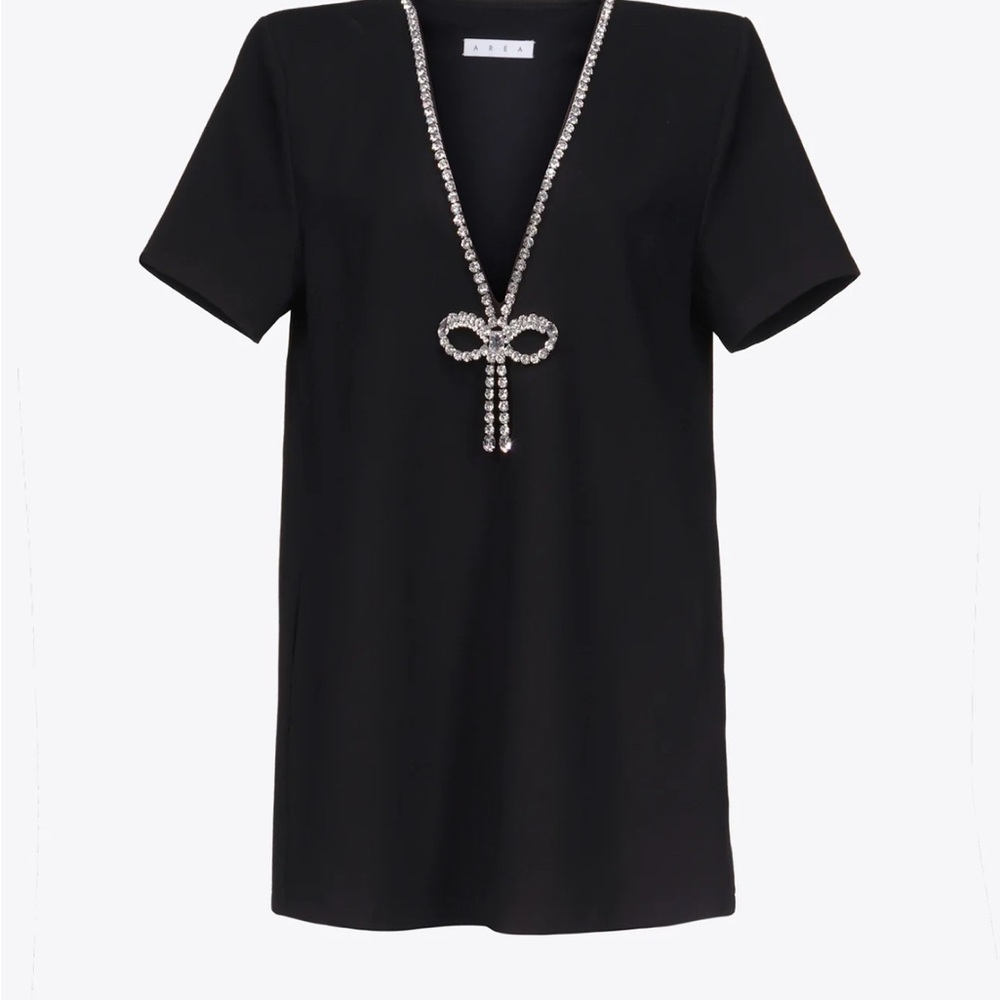 AREA - CRYSTAL BOW V-NECK T-SHIRT DRESS NWT - Picture 5 of 8